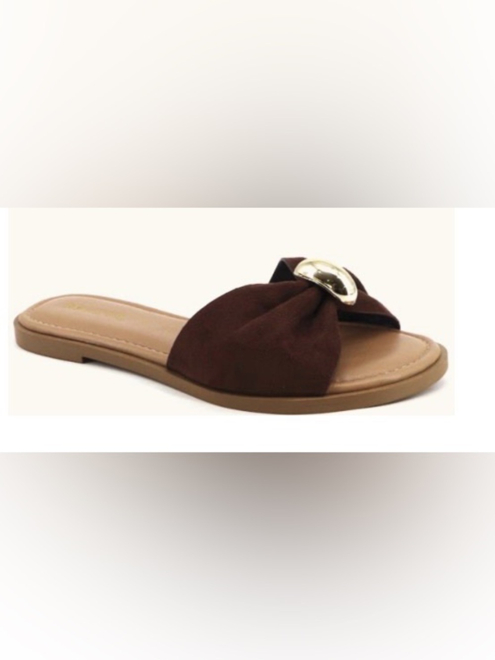 NIB [BAMBOO] Bow Slide Low Flat Slip-On Sandals Brown w/ Gold Women’s 9